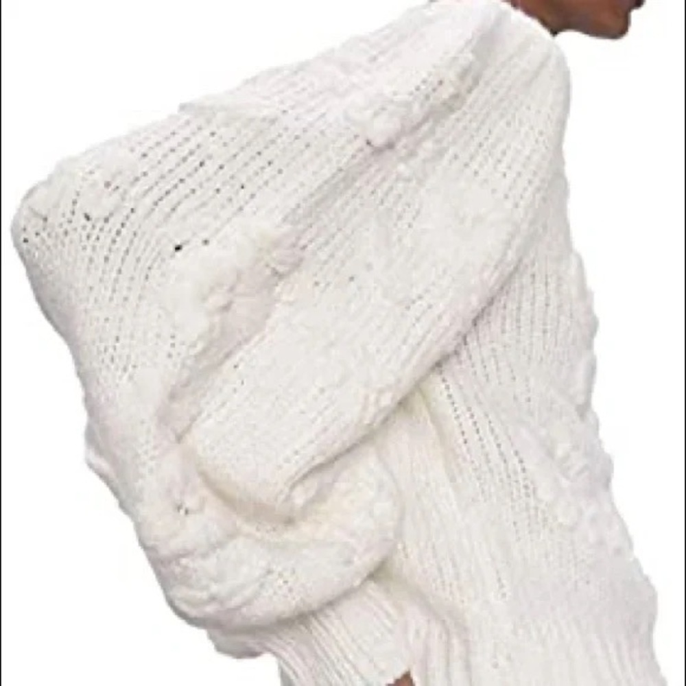 Zara Womens Floral Embroidered Knit Sweater White Puff Sleeves Size Small NEW - Picture 3 of 7